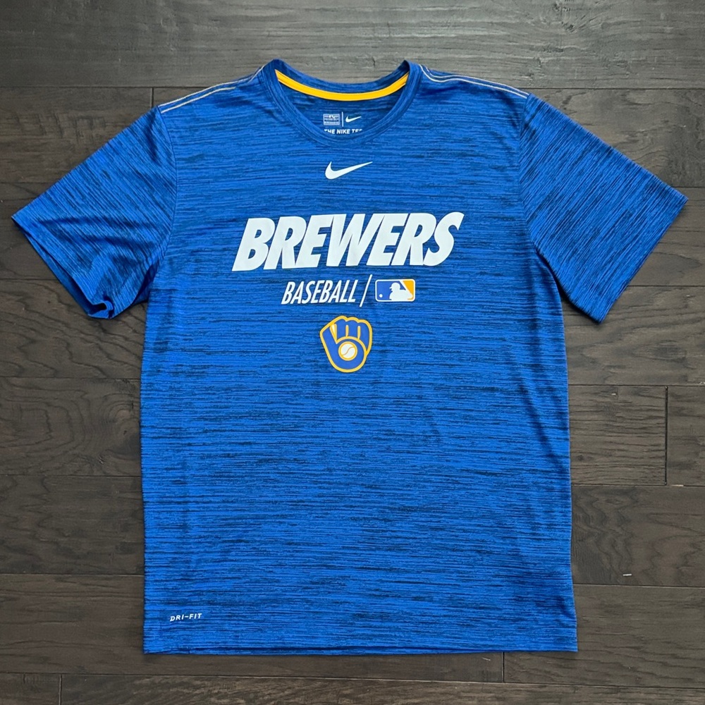 Nike Dri-Fit Milwaukee Brewers Baseball Tshirt Blue Size Large